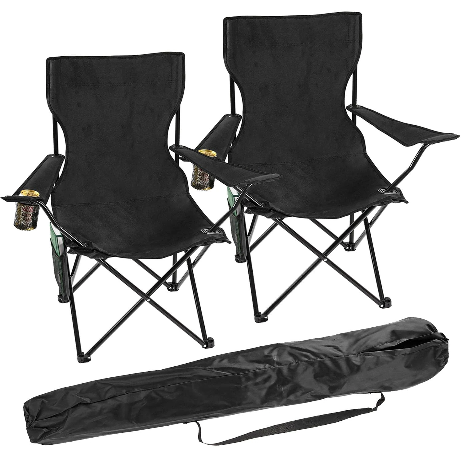 Taylor & Brown Set of 2 Lightweight Folding Camp Chair - Portable Chairs with Cup Holder, Side Pocket and Bag Perfect for Camping, Festivals, Garden, Fishing, Beach and BBQs, Black