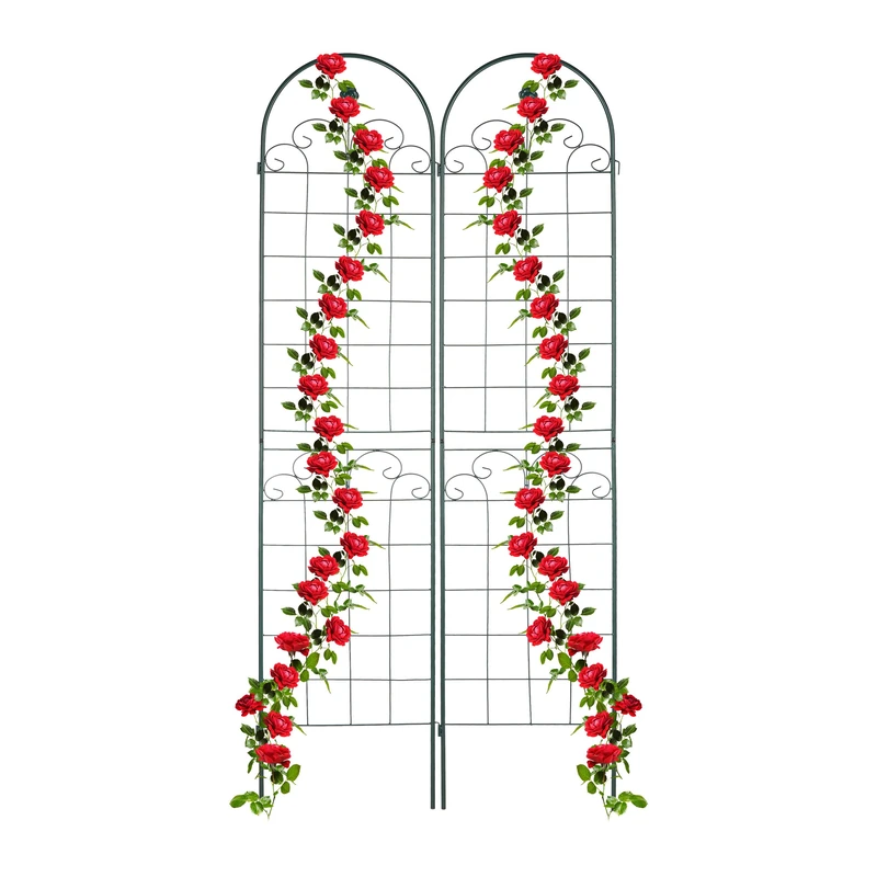 Relaxdays Garden Trellis, Set of 2, HxW 220 x 50 cm, Metal, Support for Climbing Plants, Ground Stake, Rose Frame, Green