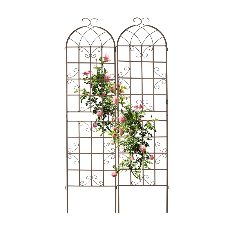 Relaxdays Garden Trellis, Set of 2, 220 x 52 cm, Metal, Support for Climbing Plants, Free-Standing, Rose Frame, Brown