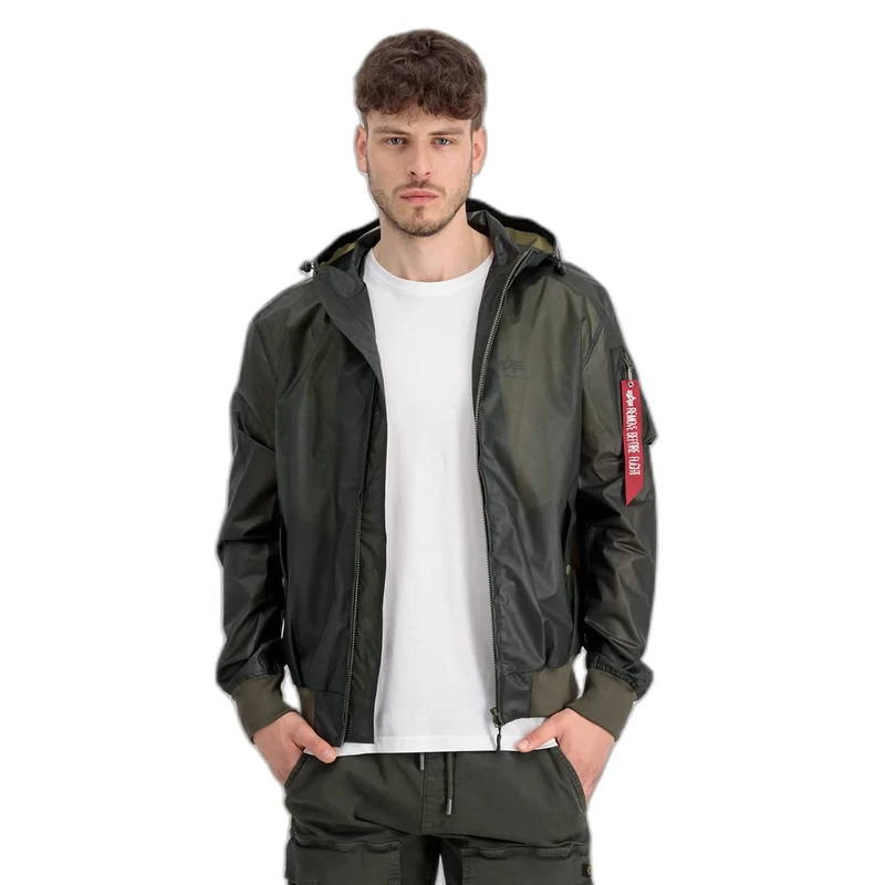 ALPHA INDUSTRIES Men's MA-1 Hooded Rainjacket Jacket, 142-dark olive,