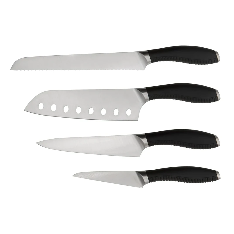Circulon Sharp Knife Set - 4 Piece Japanese Steel Professional Kitchen Knives Set with Ergonomic Handles, Includes Santoku, Utility, Paring & Bread Knives