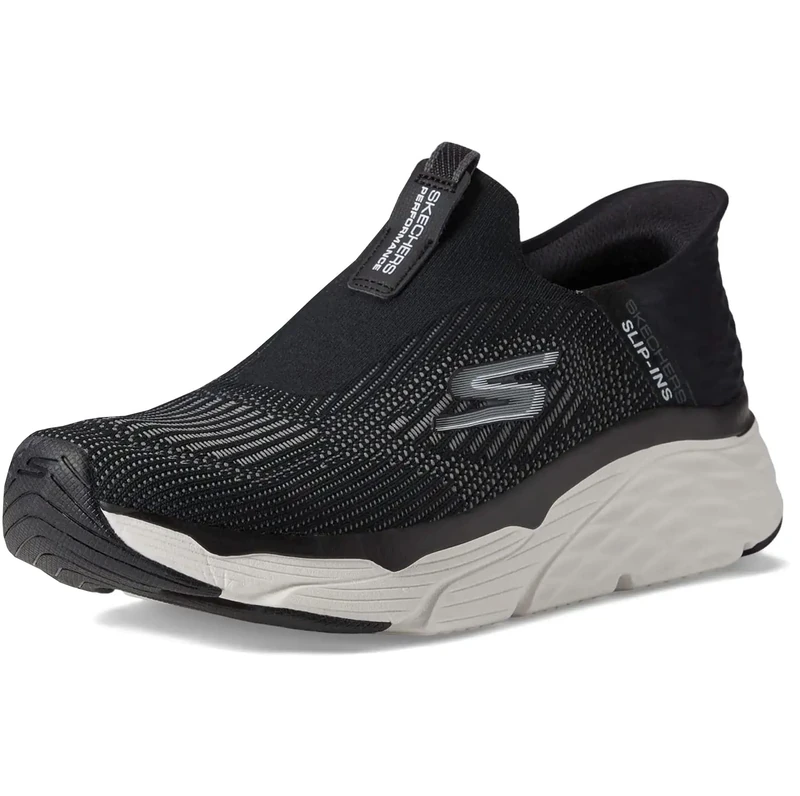 Skechers Men's Max Cushioning Slip-ins-Athletic Slip-on Running Walking Shoes with Memory Foam Sneaker, Black/White, 11 D (M)