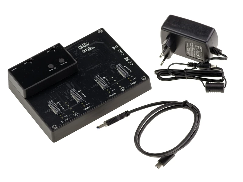 KALEA-INFORMATIQUE Docking USB Dock for 4 M2 NVMe SSDs, USB3.2 Gen2 10GB Link. Dock with CLONING Function and External Power Supply