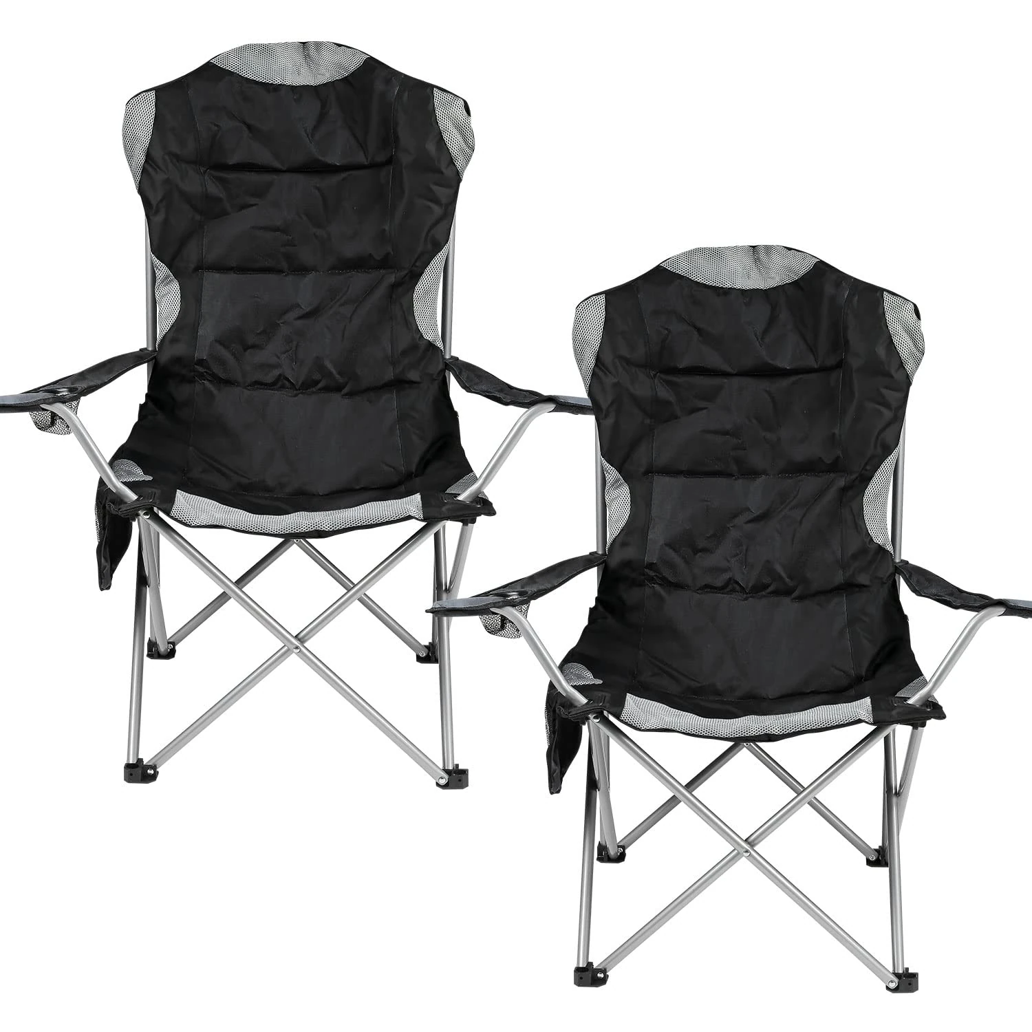 Taylor & Brown Set of 2 Deluxe Folding Camp Chair - Portable Chairs with Cup Holder, Mesh Side Pocket & Bag Perfect for Camping, Festivals, Garden, Caravan Trips, Fishing, Beach & BBQs - Black/Grey