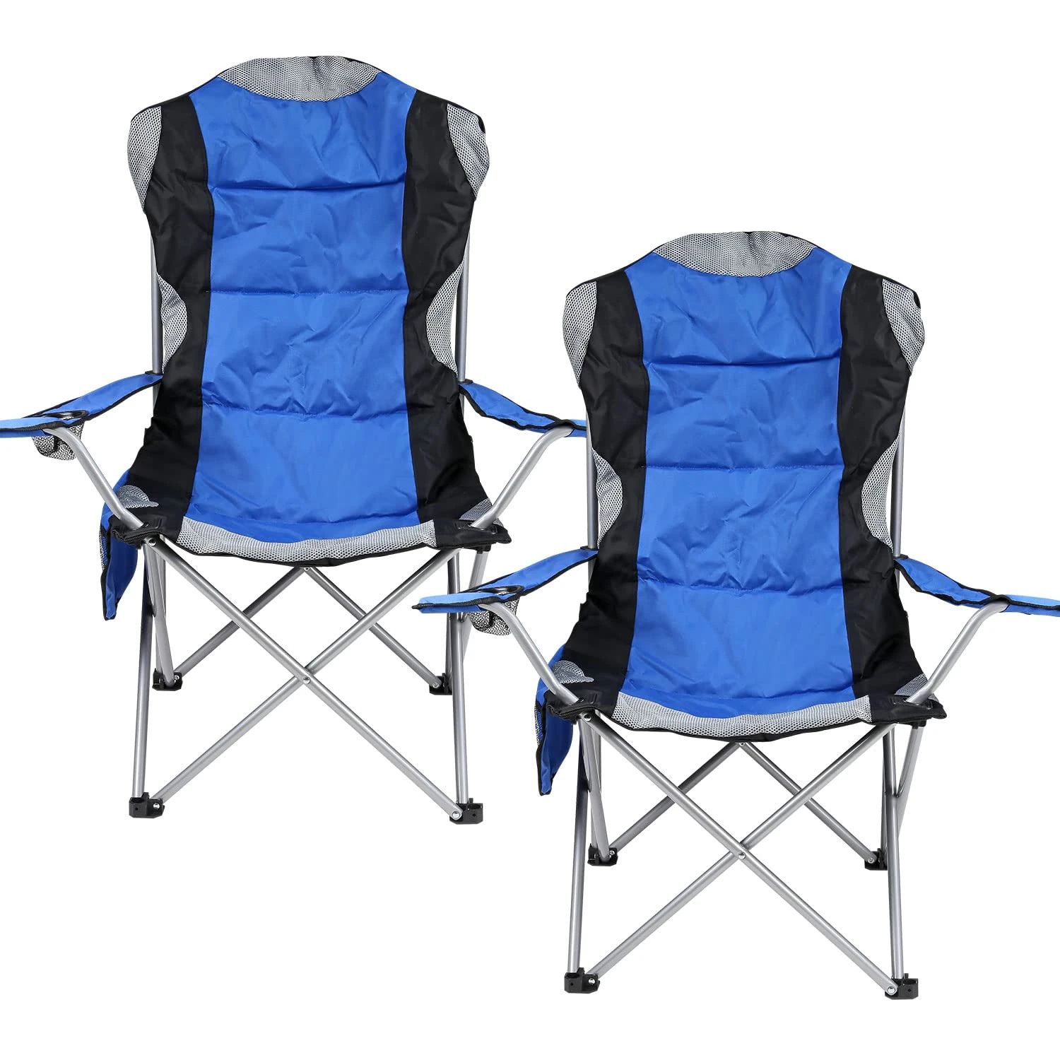 Taylor & Brown Set of 2 Deluxe Folding Camp Chair - Portable Chairs with Cup Holder, Mesh Side Pocket & Bag Perfect for Camping, Festivals, Garden, Caravan Trips, Fishing, Beach & BBQs - Blue/Grey