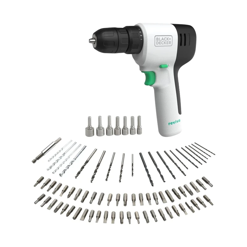 BLACK+DECKER Reviva Cordless Drill Kit 12V with 80 PC Accessories REVDD12A80-GB - Image 1