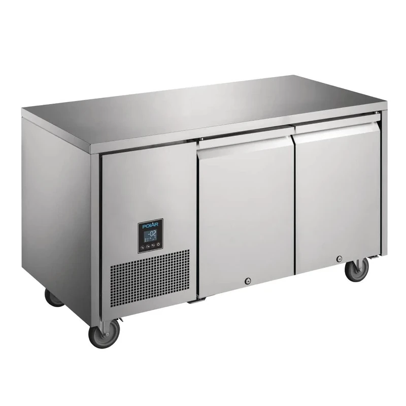 Polar Refrigeration U-Series 350W Premium Double Door Counter Fridge 267 Litre, Stainless Steel, -2°C to 4°C,850(H) x 1420(W) x 660(D)mm, Lockable Doors with Integrated Handles, Energy Rating B, UA005
