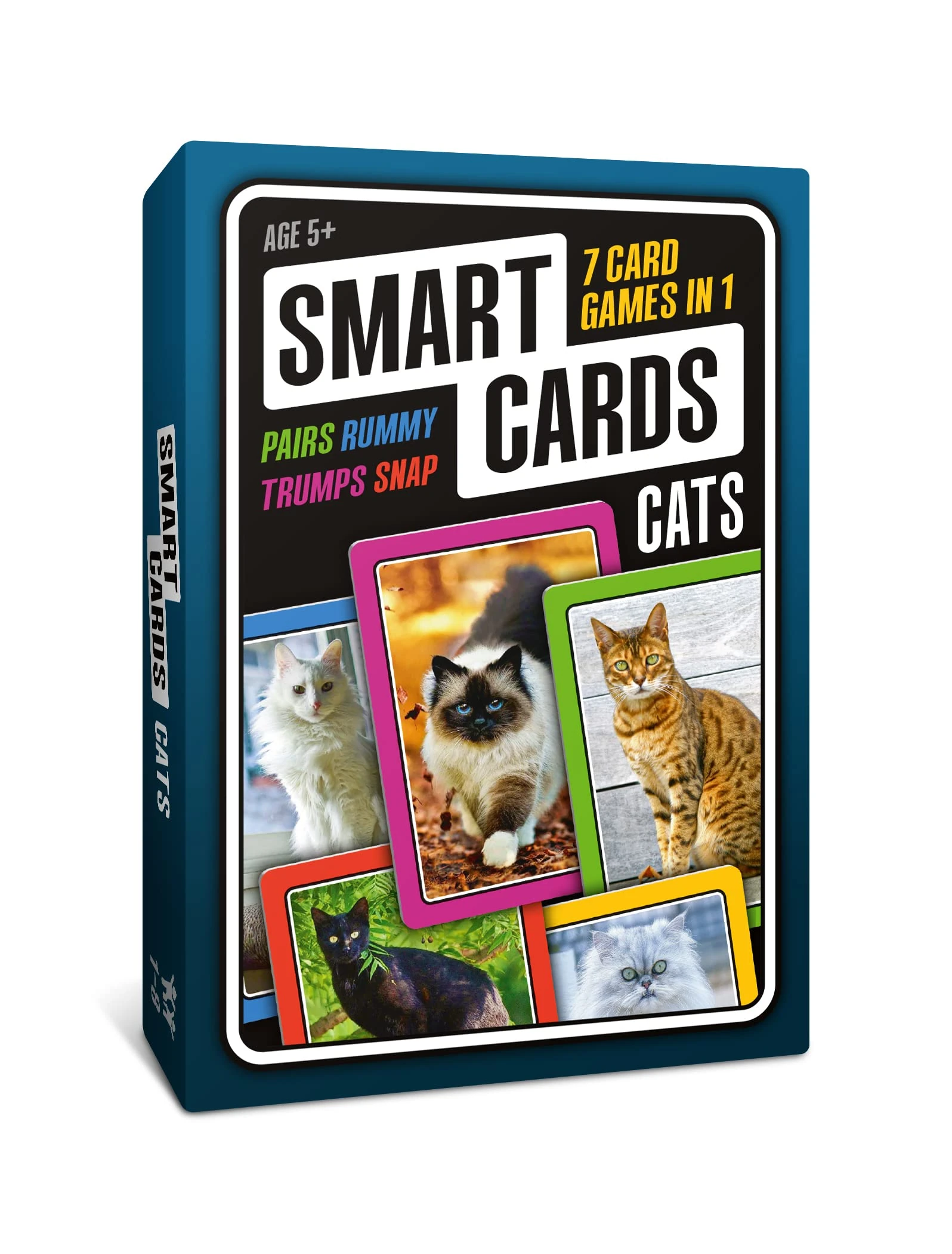 SMART CARDS Cats, Gift, Stocking Filler, Travel Game, 7 games in 1, Pairs, Snap, Trumps, Rummy, Memory Quiz, Learn Facts, Age 5+, 1-8 Players