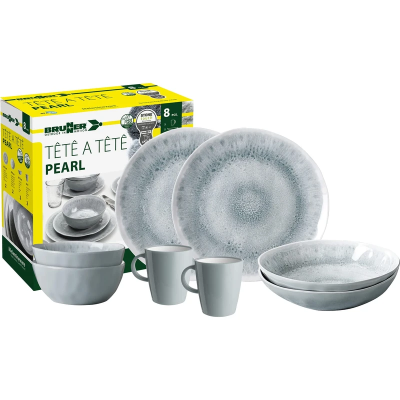 BRUNNER 0830143N.C5X Camping Tableware Set for 2 Persons, Tête-À-Tête Pearl, 8 Pieces