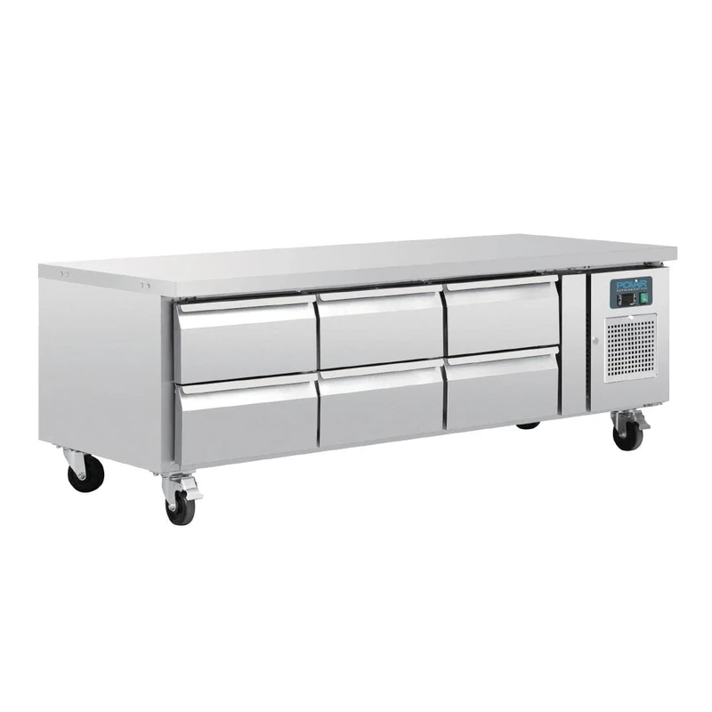 Polar Refrigeration U-Series 155W Six Drawer Chef Base Counter Fridge, Stainless Steel, -2°C to 8°C, 650(H)x1795(W)x700(D)mm, Forced Air Cooling, Energy Rating C, Capacity: 6x 1/1GN | DA465