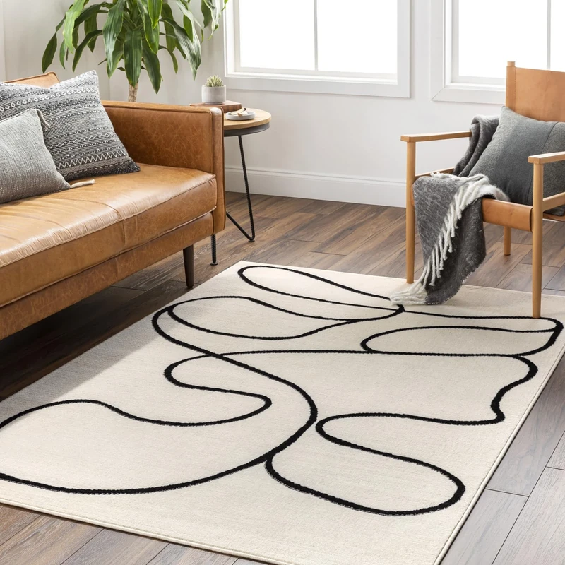 Livabliss Spokane Abstract Rug - Area Rugs Living Room 200x275 cm, Dining Room, Lounge, Kitchen, Bedroom - Modern Marble Large Rug, Soft Luxurious Easy Care Medium Pile, Neutral Ivory and Black