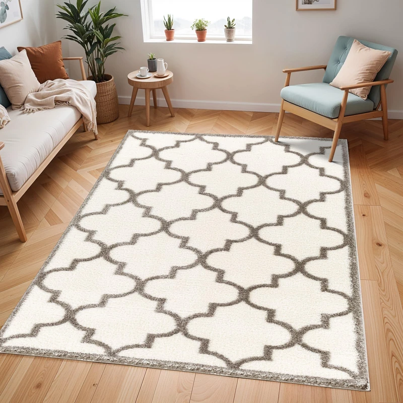 Livabliss Manatuto Shaggy Rug - Modern Berber Rugs Living Room, Large 160x213 cm, Soft Shaggy Rugs for Bedroom - Neutral Boho Fluffy Rug, Easy Care Plush Thick Pile - Cream and Dark Grey