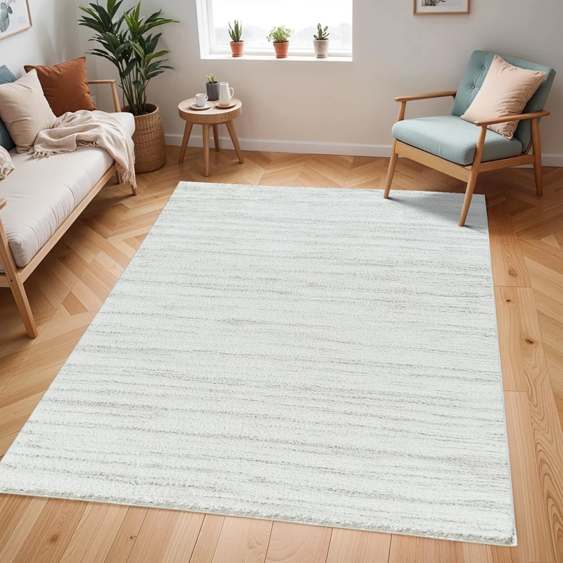 Livabliss Kupang Shaggy Rug - Modern Berber Rugs Living Room, Large 160x213 cm, Soft Shaggy Rugs for Bedroom - Neutral Boho Fluffy Rug, Easy Care Plush Thick Pile - Cream