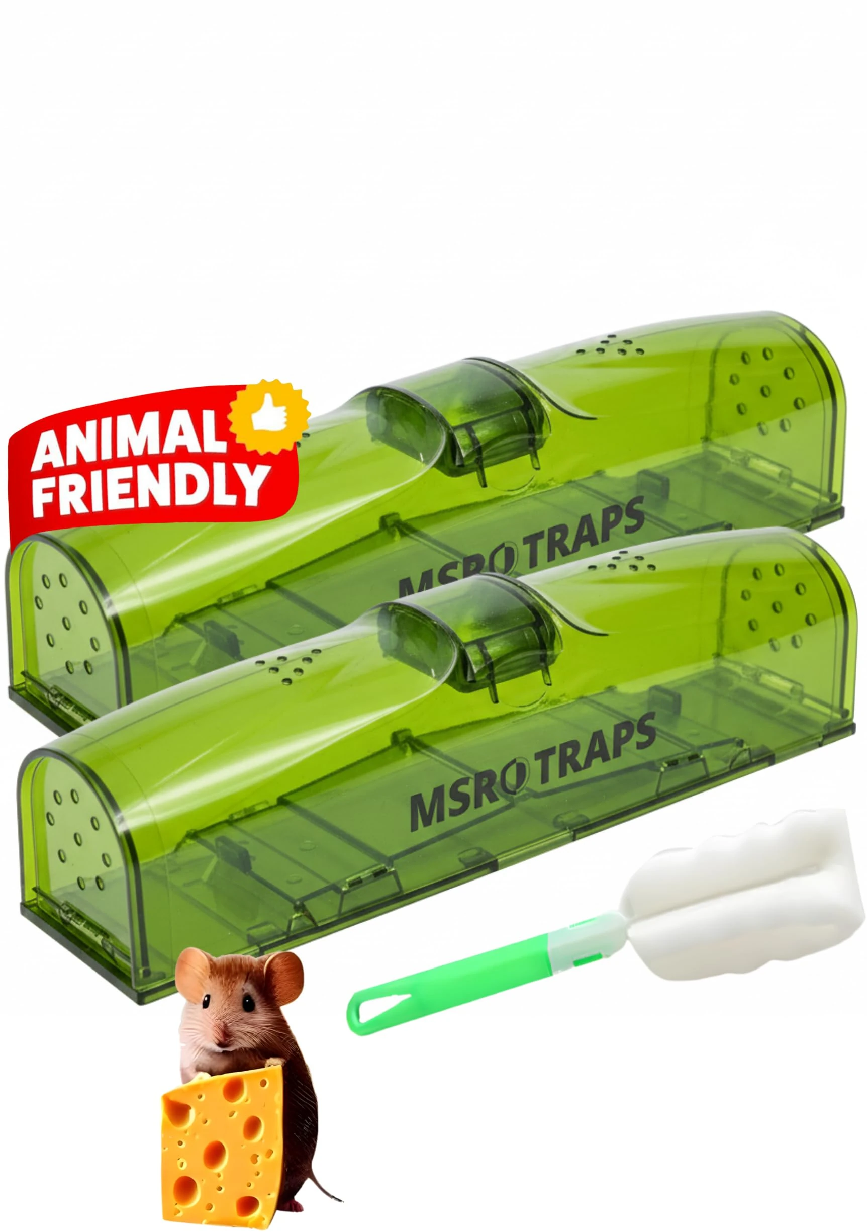 MSR Traps Humane Mouse Traps- 2X Dual Doors Non Poisonous- XL Size- Kids & Pet Friendly Mouse Traps for Indoors- Comes with Cleaning Brush- Really Simple- Highly Sensitive Reusable Mousetraps for Mice