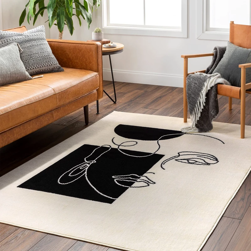 Livabliss Spokane Abstract Rug - Area Rugs Living Room 150x213 cm, Dining Room, Lounge, Kitchen, Bedroom - Modern Marble Large Rug, Soft Luxurious Easy Care Medium Pile, Ivory and Black