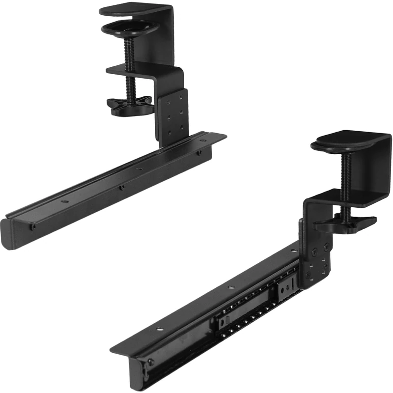 VIVO Height Adjustable Clamp and 12 inch Rail Set for DIY Custom Wooden Keyboard Trays (Tray Not Included), Under Desk Pull Out Slider Track with C-clamp Mount System, Black, MOUNT-RAIL02H - Image 1