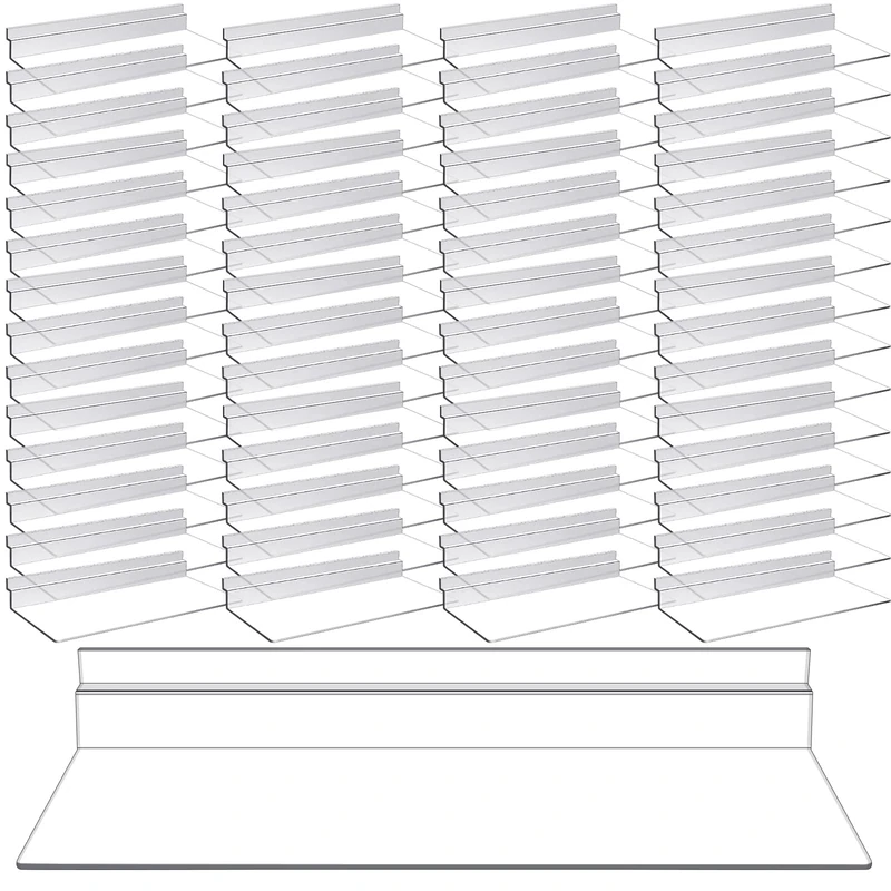Kathfly 100 Pack 4 x 10 Inch Slatwall Shelves Hanging Accessories Clear Slatwall Shelf Plastic Shelves for Wall, Home Shoe Stores Boutiques Supplies (Clear) - Image 1