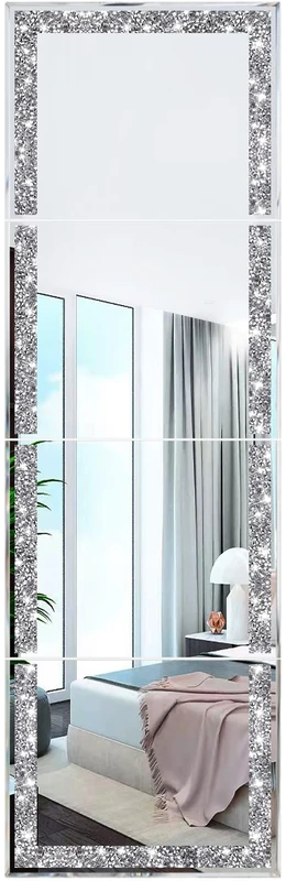 Meetart Full Length Mirror Tiles, Crystal Crush Diamond Body Wall Mirror, 14''x11'' 4PCS Glass Frameless Make Up for Home Decor, Room and Wall Decor