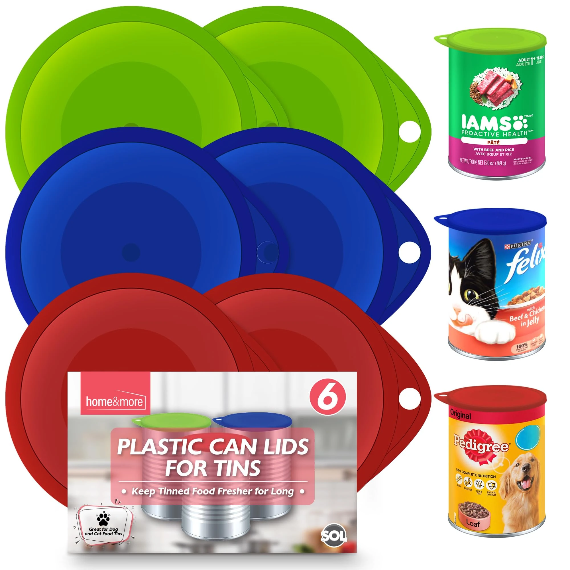 SOL 6pk Plastic Can Lids for Tins – Silicone Tin Covers for Food Storage – Durable & Reusable Can Tops – Universal Fit for Pet Food, Beans, Soups, and Canned Goods – Airtight & Leakproof Seal