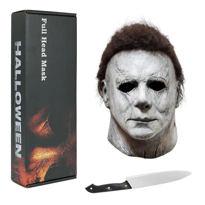Xambop Michael Myers Mask 2020 with Knife,Halloween Full Head Michael Myer Horror Latex Mask Costume Props.