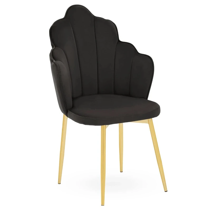 Premier Housewares velvet dining chair/Lian black dining chair with luxe accent for dining room/Scalloped back dining and kitchen chair W58 x D62 x H94cm
