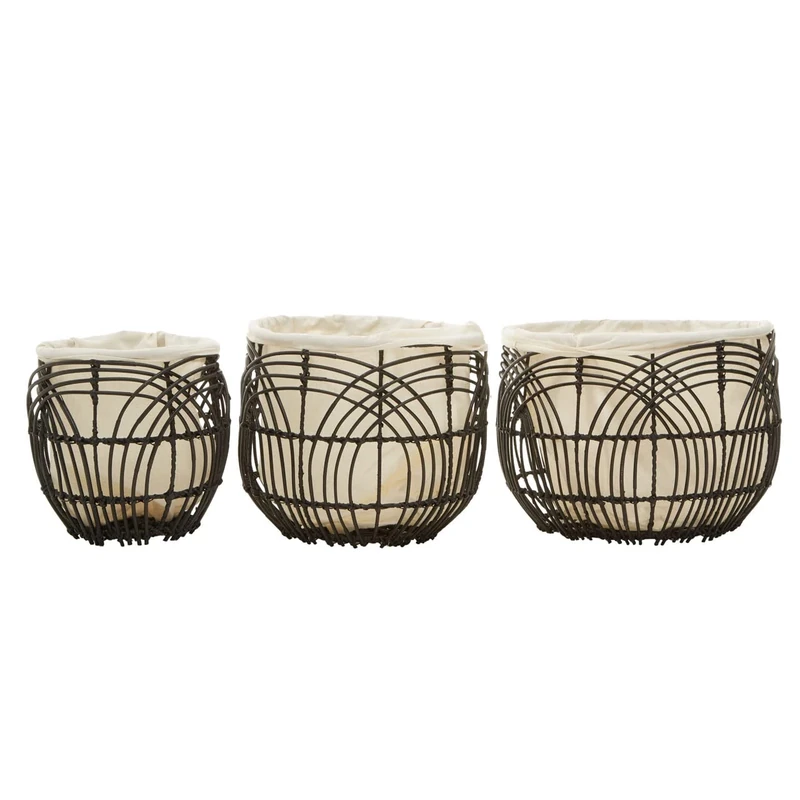Premier Housewares Rattan Baskets/Black and White Seagrass Baskets Pack of 3/ Handcrafted Rattan Baskets W44 x D44 x H32cm/ Handwoven Baskets