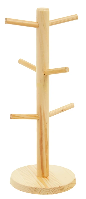 Premier Housewares Wooden Mug Tree/Pine Wood 6 Cup Mug Holder/Lightweight Robust Wooden Mug Holder/Space Saver Mug Holder/Multiple Cup Holder W14 x D14 x H32cm