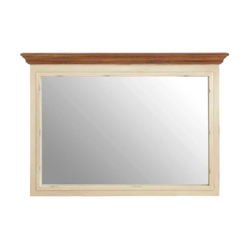 Premier Housewares Cream Fir Wood Veneer, MDF, Mirrored Glass, Sustainable Paulownia Wood Virginia Wall Mirror With Colonial Sophistication / W100 x D6 x H70cm.