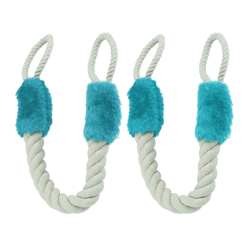 Relaxdays Rope Door Stoppers, Set of 2, 60 cm Long, Handle Blocker, Protection for Kids & Pets, Maritime, Cream/Blue, Cotton