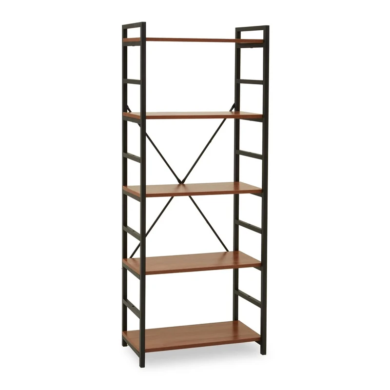 Premier Housewares Red Pomelo 5 Tier Shelf Unit With Black Powder-Coated Metal Frame|Compact Wall Shelving Unit For Home Office|Industrial Bookcase Unit For Decorative Items