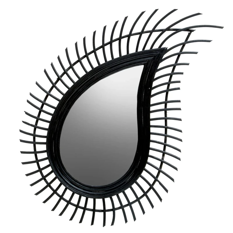 Premier Housewares Teardrop Black Rattan Wall Mirror/Mirror Wall For Hallway/Bathroom Mirrors Wall Mounted/Rattan Mirror/Black Wall Hallway Mirror