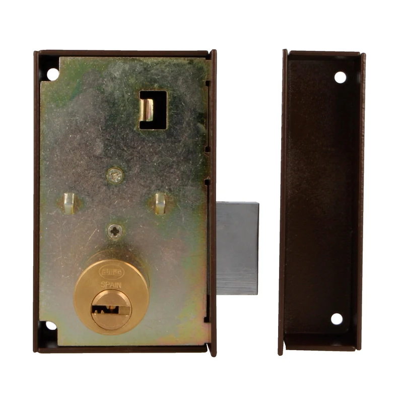 Amig - Left Overturn Lock with Locking Lever and Tongue for Wooden Doors Model 75P | 67 x 112 mm | Round Security Cylinder | Brown Steel