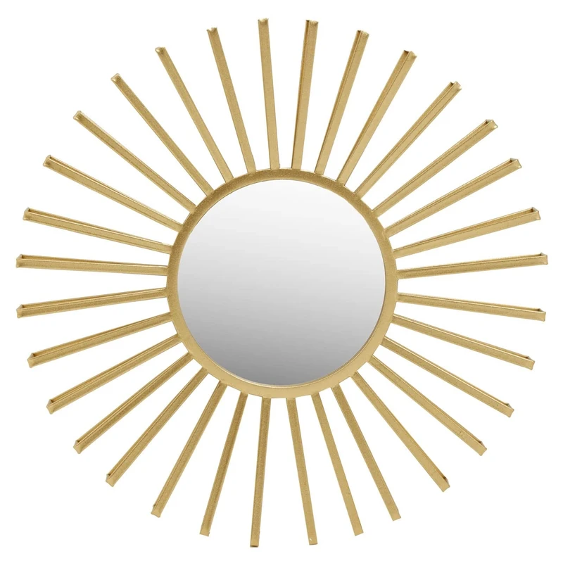 Premier Housewares Champagne Gold Sun Wall Mirror/Sunburst Wall Mirror/Contemporary Wall Mirrors/Stick on Mirrors For Walls/Wall Mirrors For Hallway/ W92 x D7 x H92cm.