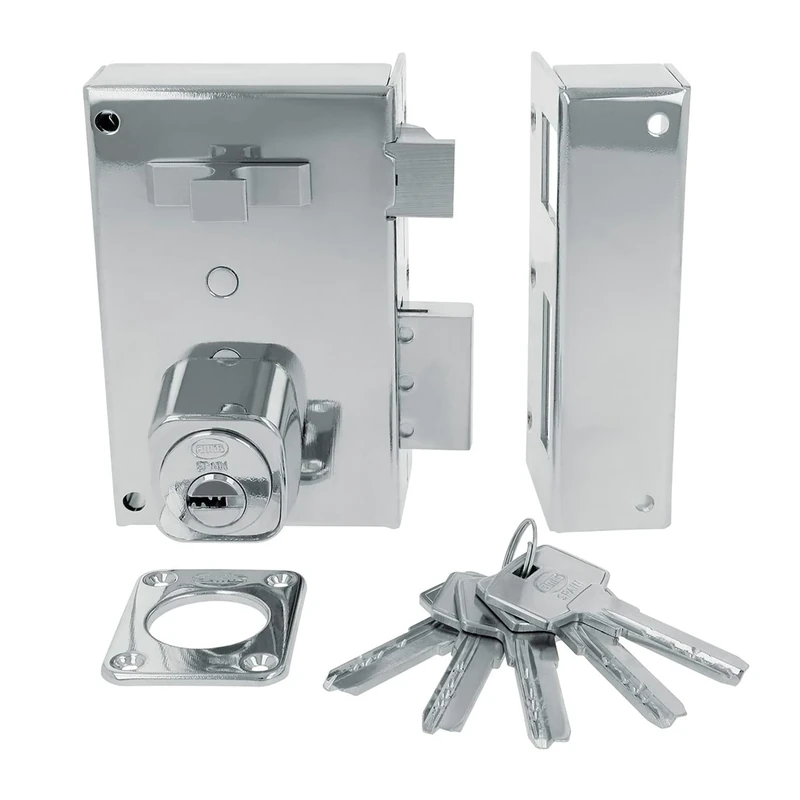 Amig 75 72 x 112 mm Round Security Cylinder Silver Steel Ratchet Lock with Latch and Handle for Wooden Doors