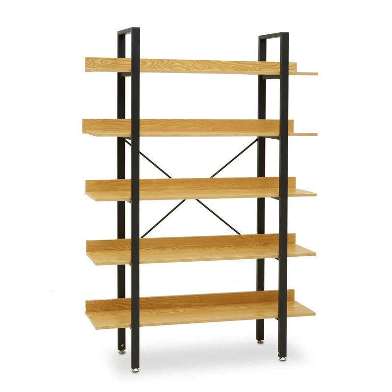 Premier Housewares Versatile 5 Tier Light Yellow Shelves and Black Frame Shelf Unit|Functional Modern Bookcase Shelving For Living Room|Display Unit With Spacious Wooden Shelves