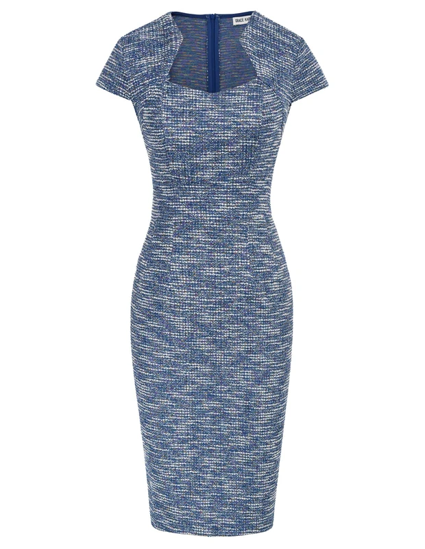 GRACE KARIN Women's 50s Sexy Bodycon Dress Cap Sleeve Pencil Dress, Blue (Textured), Medium