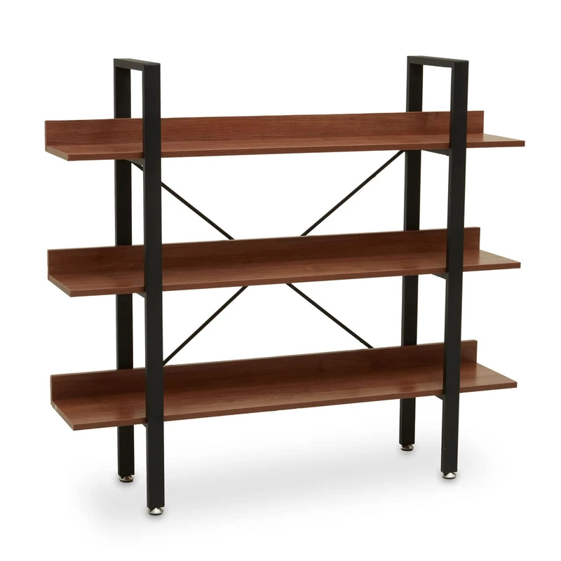 Premier Housewares Modern 3-Tier Gold Shelf Unit With Red Pomelo Veneer|Display Storage Rack For Home|Black Metal Shelf Unit|Ideal For Displaying Books, Collectibles & Decor