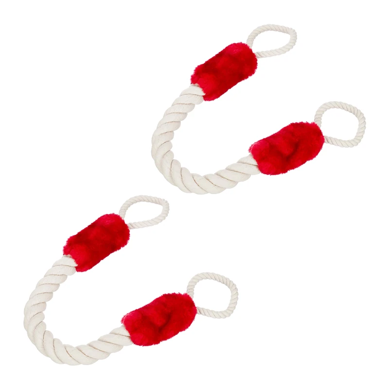 Relaxdays Rope Door Stoppers, Set of 2, 60 cm Long, Handle Blocker, Protection for Kids & Pets, Maritime, Cream/Red, Cotton