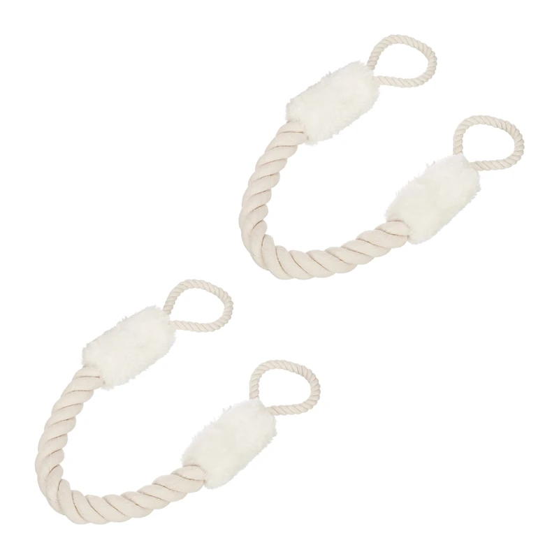 Relaxdays Rope Door Stoppers, Set of 2, 60 cm Long, Handle Blocker, Protection for Kids & Pets, Maritime, Cream/White, Cotton