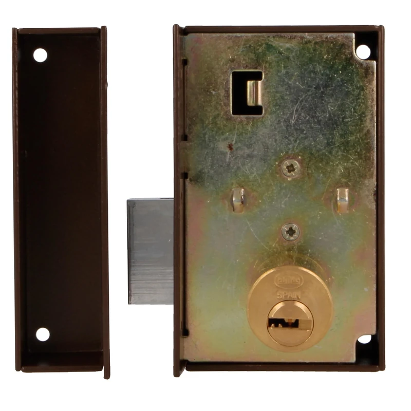 Amig - Right Gear Lock with Locking Lever and Tongue for Wooden Doors Model 75P | 67 x 112 mm | Round Security Cylinder | Brown Steel