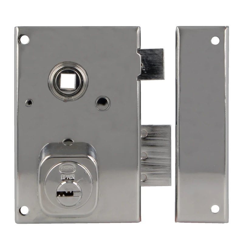Amig - Right Overfill Lock with Lever Lock Tongue and Square for Wooden Doors Model 75N 72 x 112 mm Security Round Cylinder Silver Steel