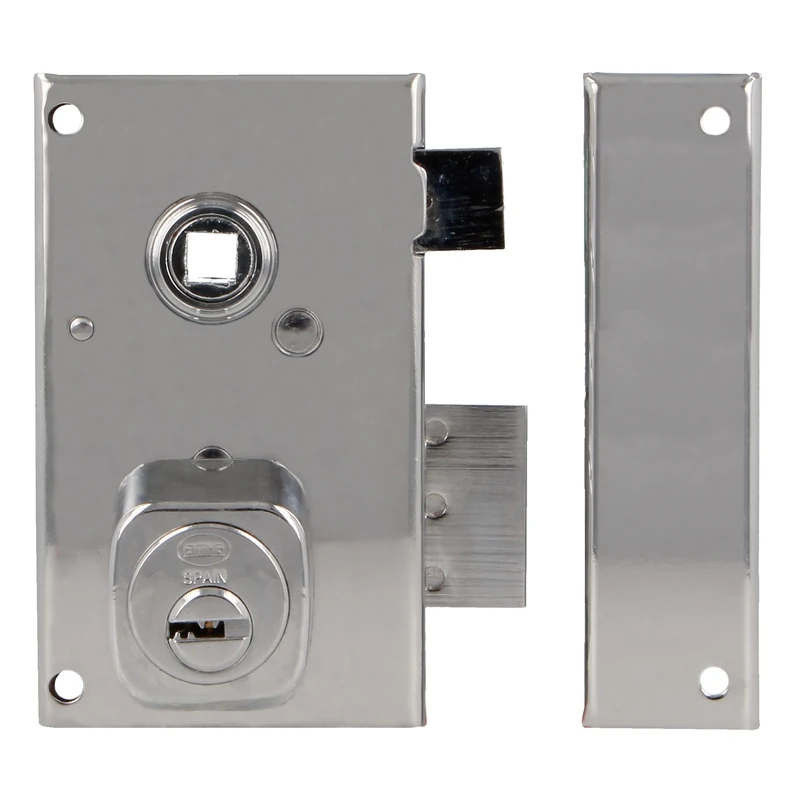 Amig - Right Overfill Lock with Lever Lock Tongue and Square for Wooden Doors Model 75N | 67 x 112 mm | Security Round Cylinder | Silver Steel