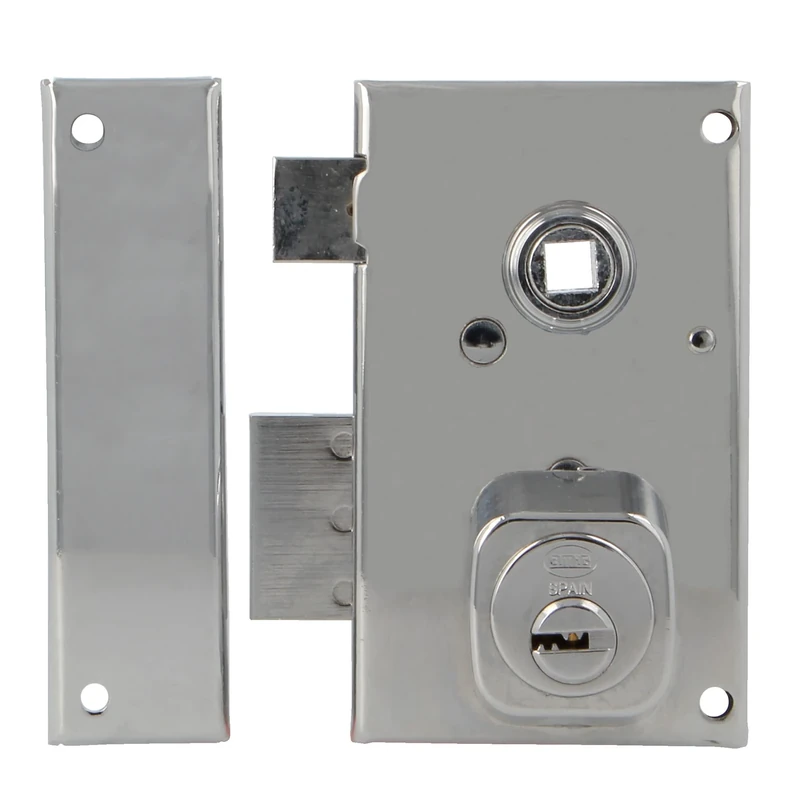 Amig - Left Overfill Lock with Lever, Tongue and Square for Wooden Doors Model 75N | 67 x 112 mm | Security Round Cylinder | Silver Steel