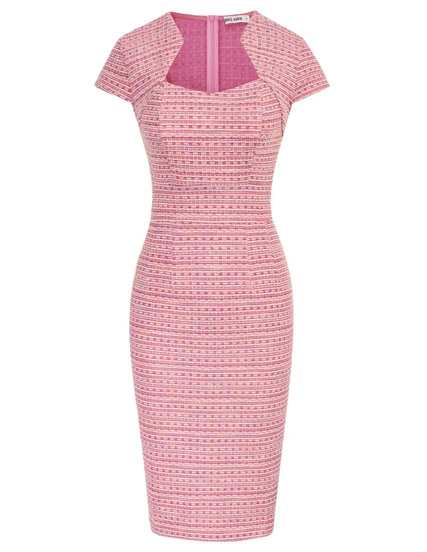GRACE KARIN Women's 50s Sexy Bodycon Dress Cap Sleeve Pencil Dress, Pink (Plaid), Small