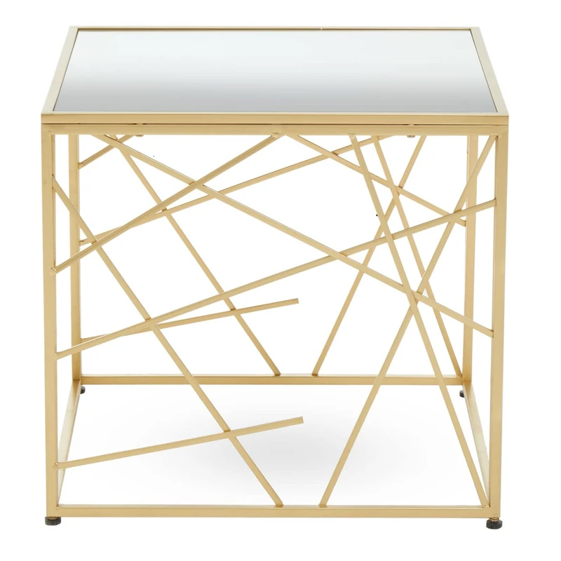 Premier Housewares Bedside Tables/Luxe Elegant Mirrored Side Table/Tall Warm Metallic Finish Lamp Table/Contemporary Design Mirrored Top Table W57 x D57 x H53cm.