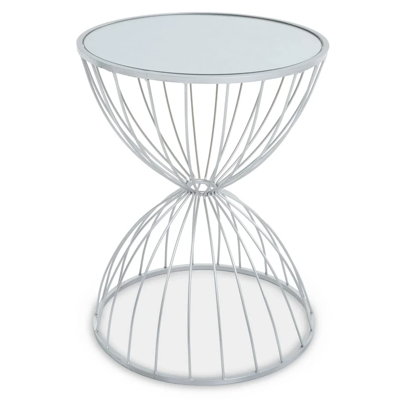 Premier Housewares Hourglass Mirrored Top Silver Frame Side Table/Luxe Unique Tall Lamp Table/Contemporary Design Table Dimensions W42 x D42 x H54cm.