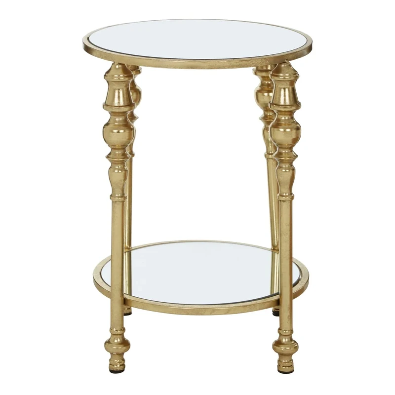 Premier Housewares 2 Tier Gold Finish Side Table Bedside Tables Design Tall Lamp Table Contemporary 41 x 41 x 59