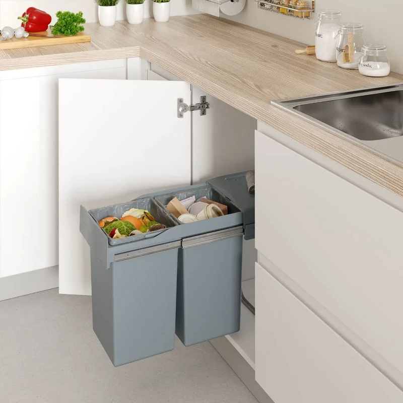 Menage Confort Removable Trash Can for Kitchen Cupboard with Minimum Outside Width 300mm with 2 x 14L Buckets