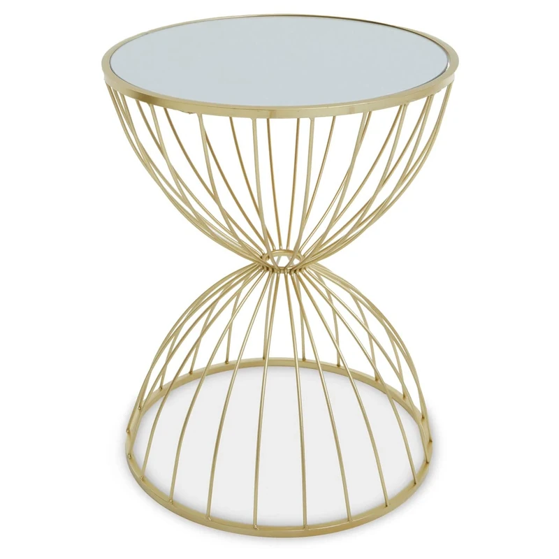 Premier Housewares Hourglass Mirrored Top Gold Frame Side Table/Tall Luxe Lamp Table/Contemporary Design Mirrored Table Dimensions W42 x D42 x H54cm.