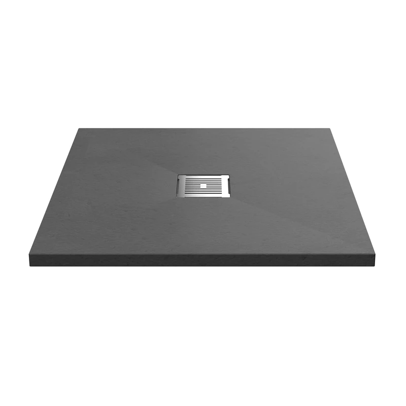 nuie NLT71006 Modern Bathroom Slimline Square Shower Tray - Grill Not Included, 800mm x 800mm, Slate Grey